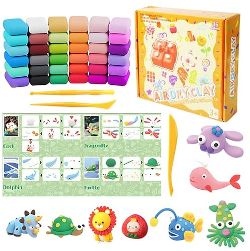 36 Colores Arcilla Secado al Aire, Arcilla Polimérica, Air Dry Clay, Kit Manualidades Niños, Incluye Herramientas de Modelado e Instrucciones de Uso, Adecuadas para Regalos Artesanales y Manualidades.