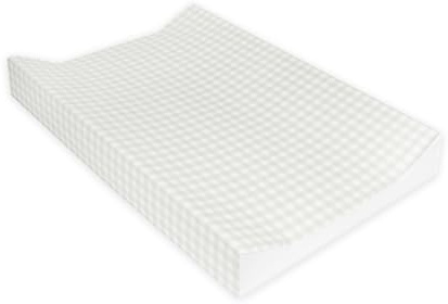 BEDEBYES Deluxe Anti Roll Wedge Baby Changing Mat, Olive Green Gingham, Waterproof PVC with Curved Sides, 69x45x9cm
