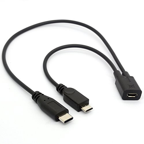 OpenII Micro USB Splitter Adapter, Micro USB Female to USBC Male + Type-C Male Charge Cable Extension