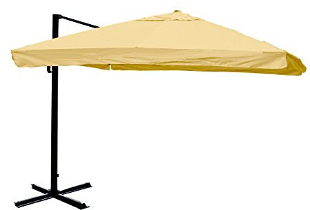 Mendler Ampelschirm HWC-A96, Sonnenschirm Gastronomie 3x3m (Ø4,24m) Polyester/Alu 23kg Flap drehbar - creme