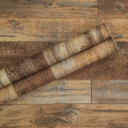 17.71''×118'' Distressed Wood Plank Wallpaper Peel and Stick Rustic Wood Grain Pattern Wall Paper Removable Self Adhesive Brown Shiplap Vinyl Film Decorative Wooden Look