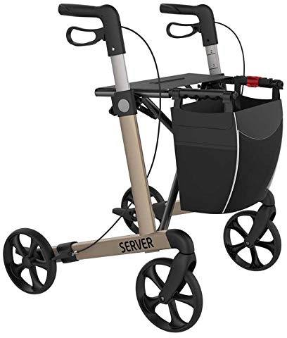 Rehasense Lätt rullator server komfort | aluminiumrullator rymmer upp till 150 kg med avtagbar shoppingväska, tippstöd och mjukt däck (M, champagne)
