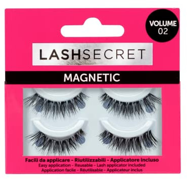 Lash Secret - Ciglia Finte Riutilizzabili Magnetiche Effetto Naturale, Senza Colla Adesiva - Facili da Applicare, Applicatore Incluso - 02 Volume