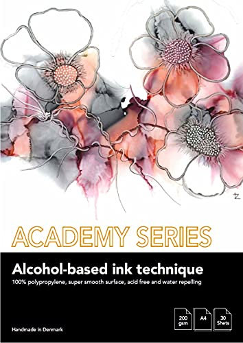 PLAY-CUT Academy Series Alcohol Ink Pad Din A4 Papier (Weiß) | 30 Bogen Malblock A4 für Alkohol Tinte 200g/m2 | Synthetisches Wasserfestes Papier für Acrylfarben Alkoholtinte Aquarell Farben