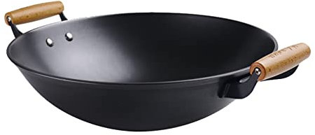 YYUINU Cast iron frying pan for home use, suitable for restaurants, units, canteens, five-star hotels, street kitchens, rural and urban families, diameter 48 cm