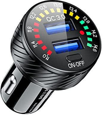 Thlevel Zigarettenanzünder USB Adapter Schnellladung Dual QC3.0 Port Auto Ladegerät 36W 3A mit Voltmeter LED Licht Schalter für Phone Camera und Mehr