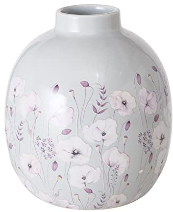 Vase Sarah Keramik Höhe 17 cm hellgrau helllila weiß, Floral