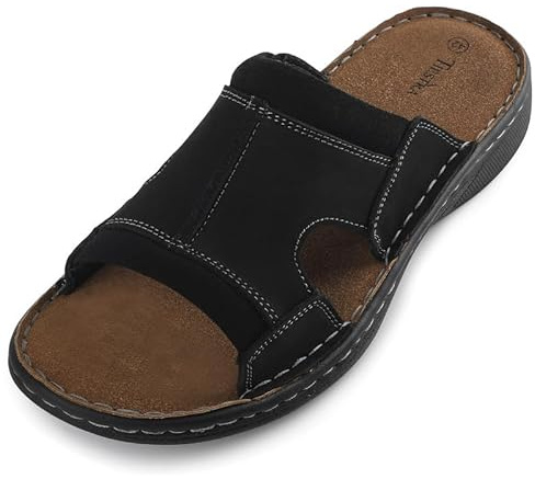 TIESTRA Sandales Homme Cuir Chaussures de Plage Confortables Chaussons de Marche Sandale Homme été Confortable Noirbrunâtre UK11/44EU