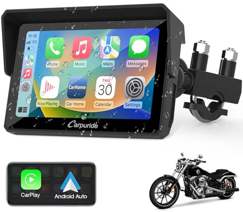 Carpuride W502 Motorcycle GPS Wireless Portable Carplay/Android Auto Waterproof Car Stereo, 5 IPS Touch Screen with Dual Bluetooth, Navigation/Siri/G00gle Assistant for Motorbike