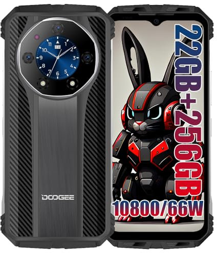 DOOGEE S110 4G Outdoor Smartphone Ohne Vertrag (2023), Helio G99 Octa Core 22GB + 256GB, 10800mAh Akku / 66W, 50MP Kamera (24MP Infrarot) + 16MP + 32MP, Android 13 6.58 Zoll, NFC Silber