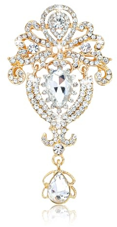 YARIEW Gold Brooches for Women Gold Plated Vintage Rhinestone Brooch Pin for Women Drop Flower Brooch for Business Bouquet Corsage Wedding Party Accessories Gift