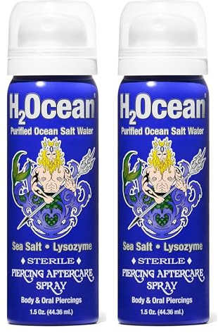 H2Ocean Piercing Aftercare Spray, Sea Salt Keloid & Bump Treatment, Wound Care Spray Organic Wound Wash For Ear, Nose, Naval, Oral Body Piercings - 1.5 oz (Pack of 2)