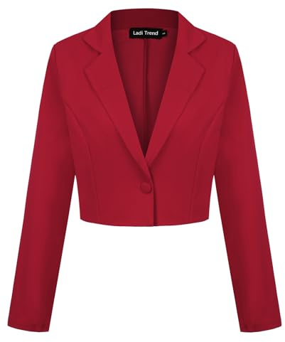 LADI TREND Blazer corto para mujer, con un botón, solapa con muescas, casual, elegante, clásico, manga larga, traje de trabajo con solapa