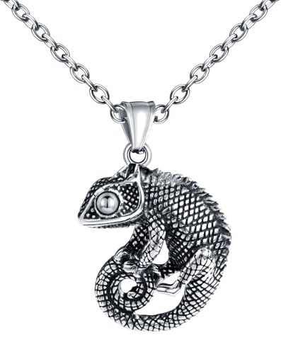INFINIONLY Collar Colgante Lagarto de Acero Inoxidable para Hombre Moda Colgantes Camaleón Creativo Collares Hip Hop Joyería Tendencia para Adolescentes