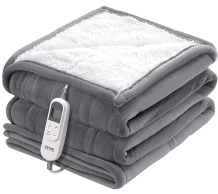 VEVOR Heizdecke, 130 x 180 cm, elektrische Wärmedecke aus weicher Flanell-Lammwolle, Wärmebett mit 9 Zeiteinstellungen und 6 Heizeinstellungen, warme Decke als Geschenk für Geburtstage, grau