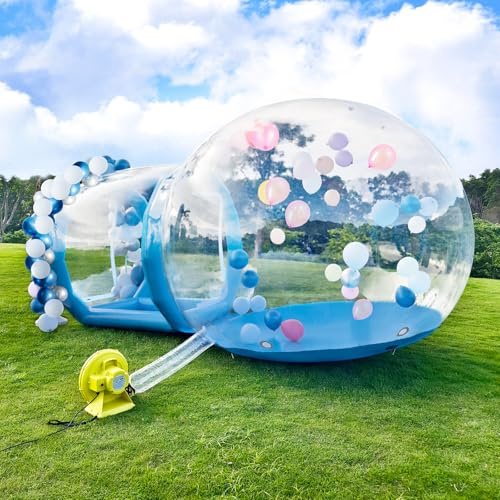Inflatable Bubble House, 10ft Dia Clear Inflatable Bubble Dome Tent with Blower & Pump, Commercial Grade PVC Waterproof Garden Tent with 6ft Tunnel for Kids, Party, Commercial Use (Blue, 10ft)
