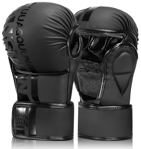 KUANG QUAN MMA Gloves Open Palm Sparring & Grappling Mitts,Martial Arts for Men & Women,Combat Sports,MMA, Boxing, Muay Thai, Kickboxing (Black, Large)
