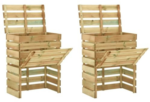 Gecheer Composteur de Jardin à Lattes 2 pièce 80x50x100 cm Pin imprégné, Bac à Compost, Bac Composteur de Déchets Jardin et Cuisine