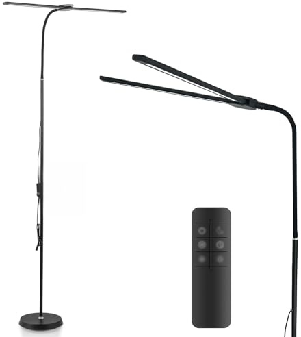 Rtrevlo Lámpara LED de lámpara de lectura de pie de 24W para altura de la sala de estar ajustable 10 colores y 6 niveles de brillo de cuello de cabecera, temporizador y memoria