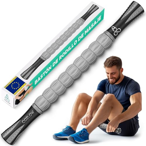 Massage Roller Stick, Calf Massager, Handheld Body Massage, Grey Black | Cozlow Deep Tissue Muscle Recovery Sculpting Tool, Non-Slip Handles, Ideal for Pre-Workout Warmups & Post-Workout Relaxation