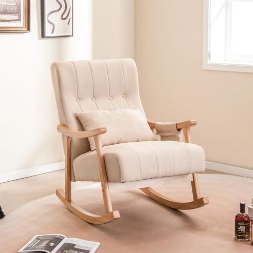 Multigot Nursery Rocking Chair, Linen Fabric Comfy Rocker Armchair