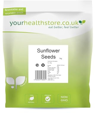 Sunflower Seeds 1kg by yourhealthstore, Raw, Hulled, Grade A Quality, No Salt (Reasealable and Recyclable pouch)