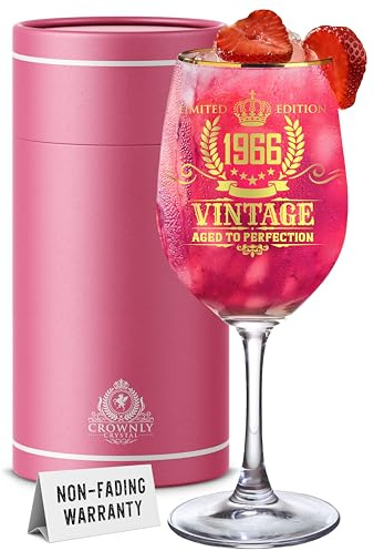 CROWNLY CRYSTAL® 1966 Bicchiere da Vino Personalizzato 60° Compleanno Donna | Regalo Raffinato per Moglie o Mamma
