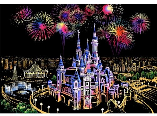 Mirweon Pittura da grattare per adulti e bambini, cartone con paesaggio notturno città, grande regalo