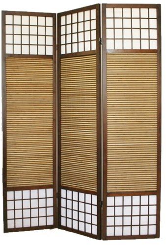 PEGANE Paravent Japonais séparateur de pièce avec Bambou en Bois de 3 Panneaux Coloris Marron