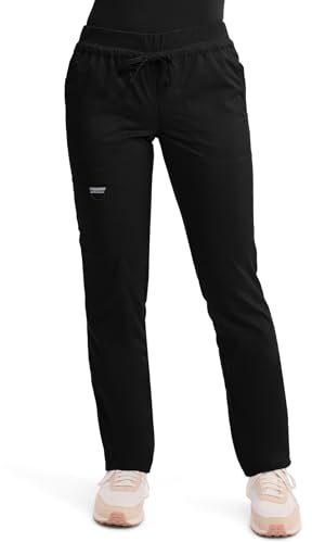 Cherokee Scrubs for Women Mid Rise Tapered Leg Drawstring Pant with 5 Pockets, Cargo Bottom with 2 Way Stretch Fabric - WW105, S, Black