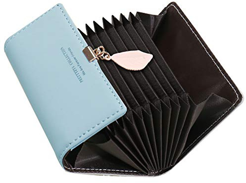Porte Carte de Crédit Femmes SAMKING Cuir Véritable RFID Porte-Cartes de Visite Portefeuille Porte Monnaie Fermeture éclair (Bleu)