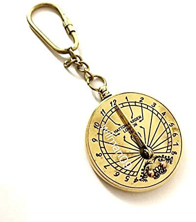 Schlüsselanhänger aus massivem Messing, nautischer Steampunk-Sonnenuhr.