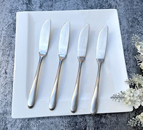 Cuchillo de mantequilla mate esparcidor de queso, 4 piezas, fuerte y pesado, material de seguridad alimentaria, acero inoxidable SUS 304# (S.S18/10) cuchillo de paté para desayuno (plata mate)