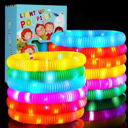 SCIONE 12 Pack Leuchtendes Pop Röhren Sensorisches Spielzeug für Kinder Geschenke Feinmotorik Kleinkindspielzeug Mini LED Stretchrohr Röhrchen Strumpffüller für Kinder Geschenk