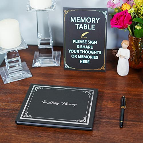 Ohio Creations Funeral Guest Book Set, with Memory Table Sign and Pen | Celebration of Life Guest Book | Memorial Guest Book for Funerals (Silver Foil)