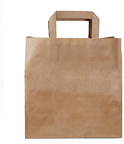 Commerline Sacchetti di Carta Kraft | 250 Pezzi | 26 + 17 x 25 Cm | Marrone | Piccoli Sacchetti di Carta Kraft con Manico |Grande Sacchetto