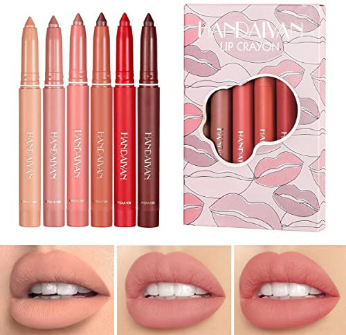 6 colores Velvet Nude Labios Maquillaje Mate Lápiz labial a prueba de agua Lápices Sexy Smooth Crayon Lipliner Charming Lip Stick Tint A prueba de manchas Lápices labiales portátiles Maquillaje # A