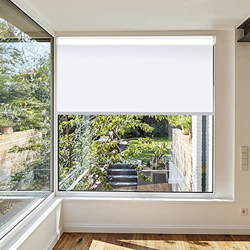 RYNS Estor Enrollable de Doble Capa 125x350cm Resistente a Desgarro Impermeable Estor Opaco para Ventana Fácil de Instalar sin Herramientas para Ventanas de tejado, Blanco