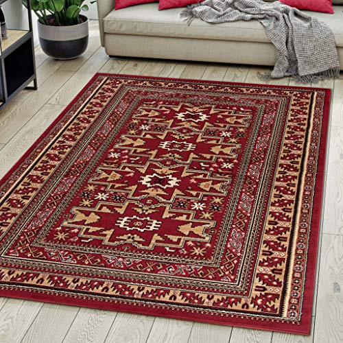 Mazovia Alfombra Pasillo 80x150cm Rojo Clásico Tradicional Suave Pelo Corto | Alfombra para Recibidor Cocina Oficina Salón Dormitorio Suelo Radiante Fácil de Limpiar Resistente a Detergentes Sintético