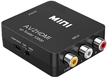 TopHomer RCA zu HDMI, 1080P AV RCA zu HDMI Konverter Composite CVBS AV zu HDMI Video Audio Konverter Adapter für PC Laptop Mini Xbox PS2 PS3 TV STB VHS VCR Kamera DVD 1PCS