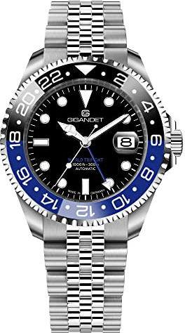 Gigandet Herren-Automatikuhr World Trip GMT - Made in Germany - Swiss Made Automatikuhrwerk SW330-2 - Keramiklünette Saphirglas Super Luminova - Verschraubtes Edelstahlarmband 300m/30bar G1000-008M-C