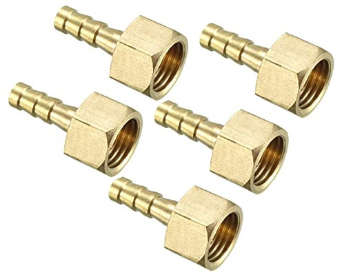 QUARKZMAN Raccordi in Ottone 6mm Spina G1/4 Femmina Filettatura Raccordo Tubo Flessibile Connettore Adattatori per Tubo Flessibile Collegamento Giardino [5 Pezzi, Tono Oro]