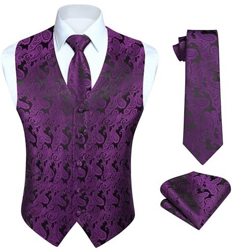 Hisdern herrväst paisley blommönstrad jacquard, slips, bröstnäsduk, näsduk och väst kostymset.