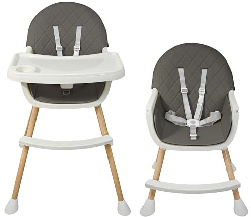 ALMAR Baby Trona para bebe gris convertible en silla 2 en 1 con asiento acolchado y bandeja trona para comer evolutiva de 6 a 36 meses