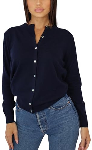 Win's - Chaleco de Cachemira para Mujer, Cardigan de Lana y Cachemira, Negro, Manga Larga, Cuello Redondo, Estilo Casual, Temporada Otoño-Invierno