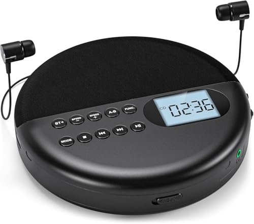 Gueray Reproductor de CD Portátil Reproductor de CD Bluetooth con Altavoz batería de 1500mAh con Reproducción USB Función de Memoria protección antideslizamiento