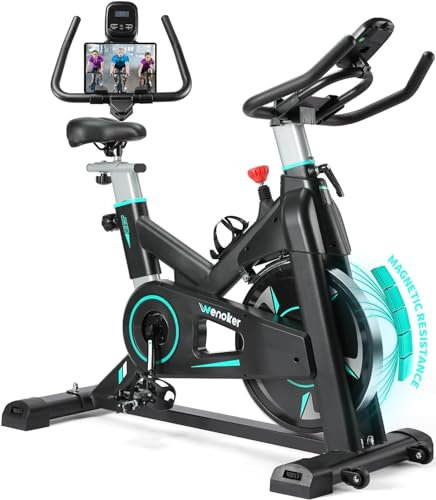 Wenoker Heimtrainer, verstellbarer magnetischer Widerstand, Trainingsfahrrad mit komfortablem Sitz und Bildschirm, Cardio-Heimtrainer, Tragfähigkeit von 160 kg
