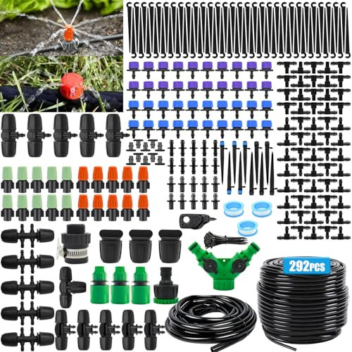 Bewässerungssystem Garten, 292 PCS Bewässerung Kit, Micro Drip Bewässerung Kit, Tröpfchenbewässerung Bewässerungssystem, DIY Gartenbewässerung für Pflanzen Gewächshaus Blumen,Gartenbewässerungssystem