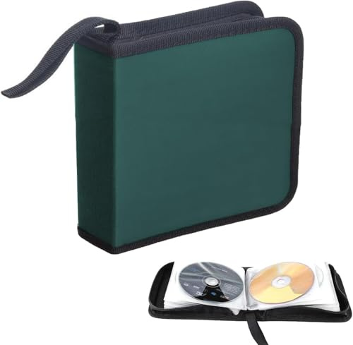 CD,cd musica,Bolsa para CD, Almacenamiento de CD, Estuches para CD, Verde, Bolsa para Almacenamiento de Discos CD DVD para 40 Discos, Bolsa para Almacenamiento de CD para automóvil y hogar