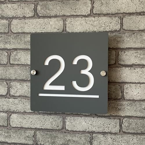 Placa de Número de Casa Personalizada 3D en Acrílico Gris Humo y Blanco, Números Flotantes con Dirección, Placa para Puerta Interior y Exterior, Ideal para Hogar, Hotel, Apartamento, Tienda
